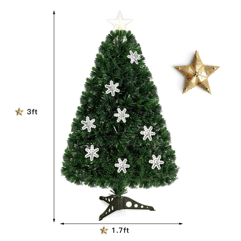 3 FT Fibre Optic Christmas Tree with Lit Snowflakes, LED Star Topper and 7 Colour Lights