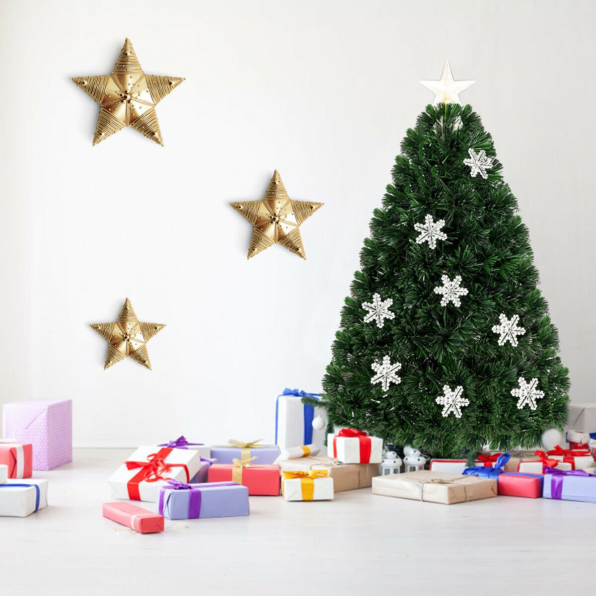 3 FT Fibre Optic Christmas Tree with Lit Snowflakes, LED Star Topper and 7 Colour Lights
