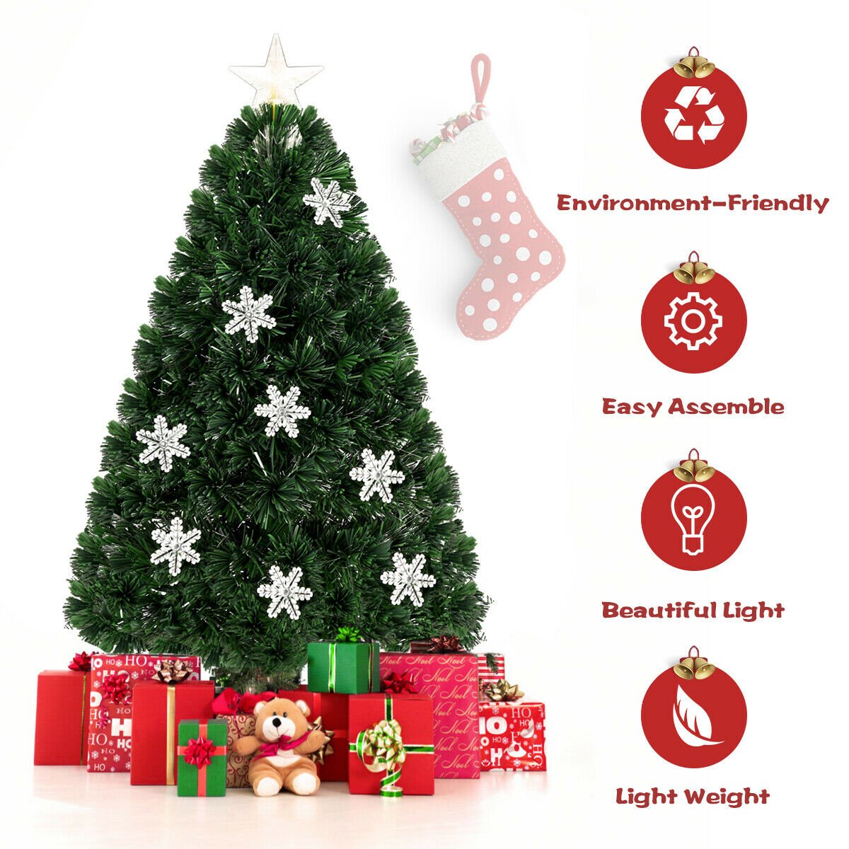 3 FT Fibre Optic Christmas Tree with Lit Snowflakes, LED Star Topper and 7 Colour Lights