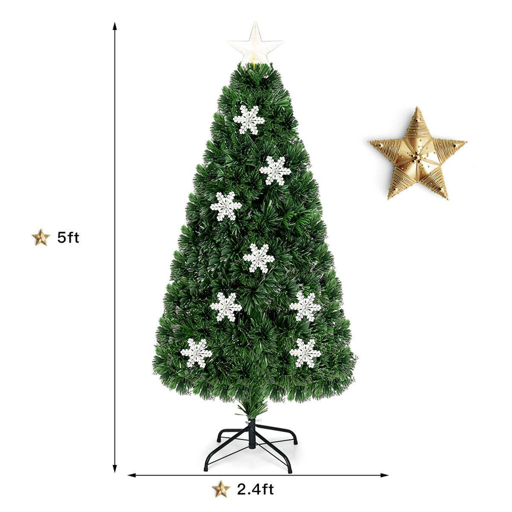 5 FT Fibre Optic Christmas Tree with 170 Tips, 21 LEDs, Lit Snowflakes and Metal Stand