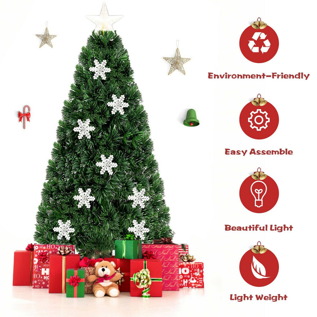 5 FT Fibre Optic Christmas Tree with 170 Tips, 21 LEDs, Lit Snowflakes and Metal Stand