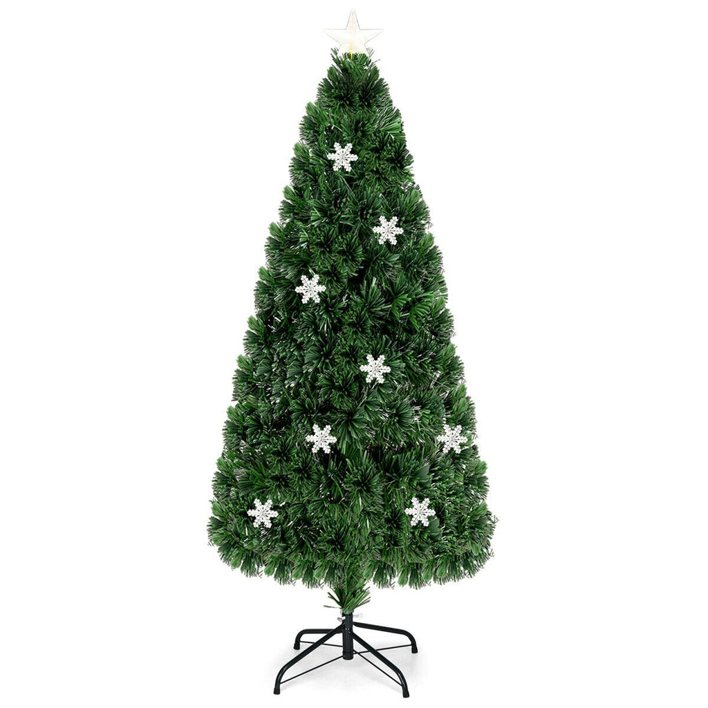 6 FT Fibre Optic Christmas Tree with Lit Snowflakes, Star Topper and 7 Colour Lights