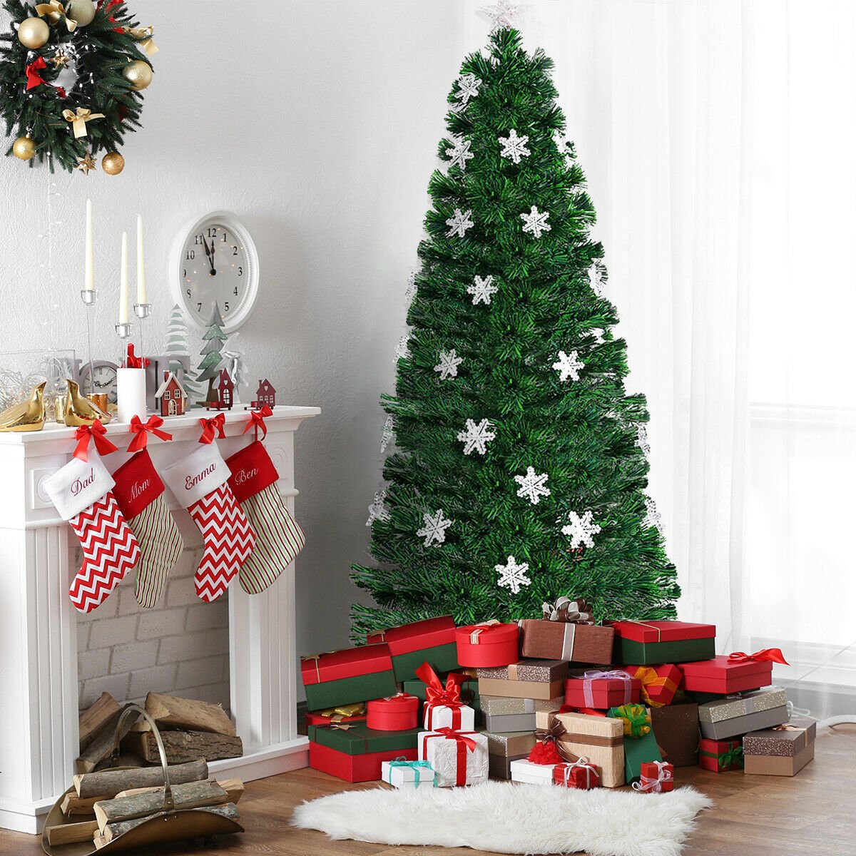 6 FT Fibre Optic Christmas Tree with Lit Snowflakes, Star Topper and 7 Colour Lights