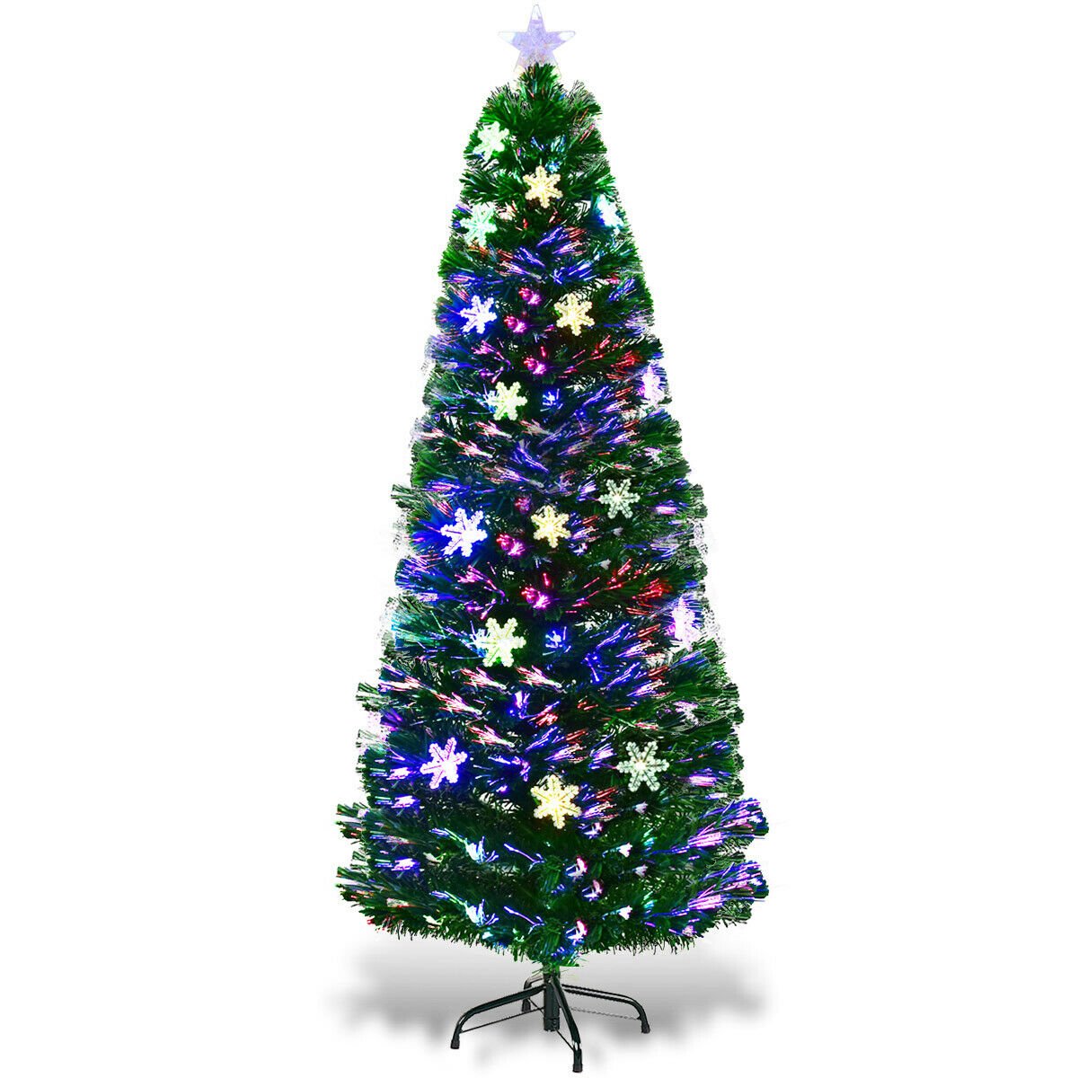 6 FT Fibre Optic Christmas Tree with Lit Snowflakes, Star Topper and 7 Colour Lights