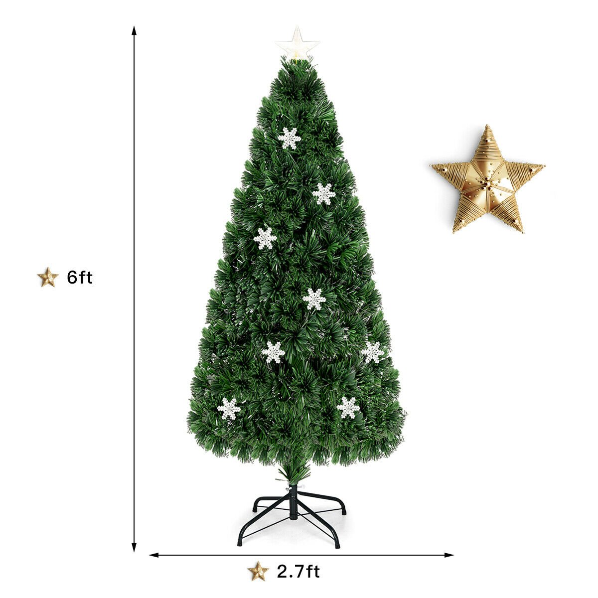 6 FT Fibre Optic Christmas Tree with Lit Snowflakes, Star Topper and 7 Colour Lights
