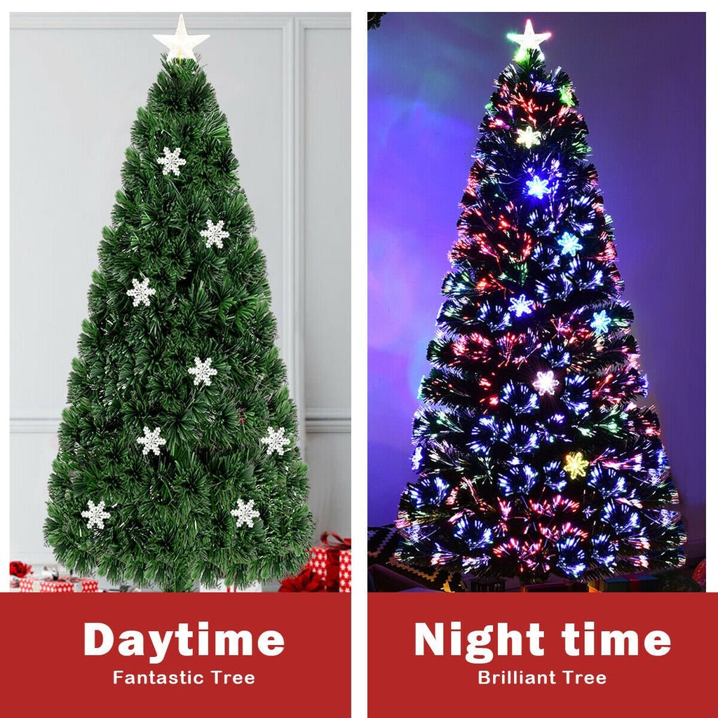 6 FT Fibre Optic Christmas Tree with Lit Snowflakes, Star Topper and 7 Colour Lights