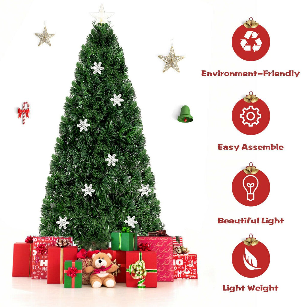 6 FT Fibre Optic Christmas Tree with Lit Snowflakes, Star Topper and 7 Colour Lights
