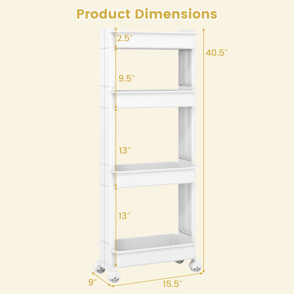 3/4-Tier Rolling Utility Cart with Detachable Trays and Smooth Wheels-4-Tier