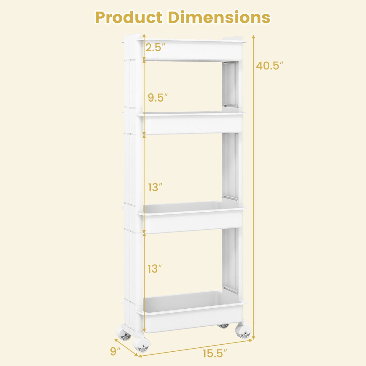 3/4-Tier Rolling Utility Cart with Detachable Trays and Smooth Wheels-4-Tier