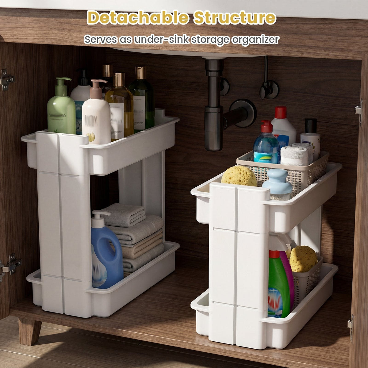 3/4-Tier Rolling Utility Cart with Detachable Trays and Smooth Wheels-4-Tier