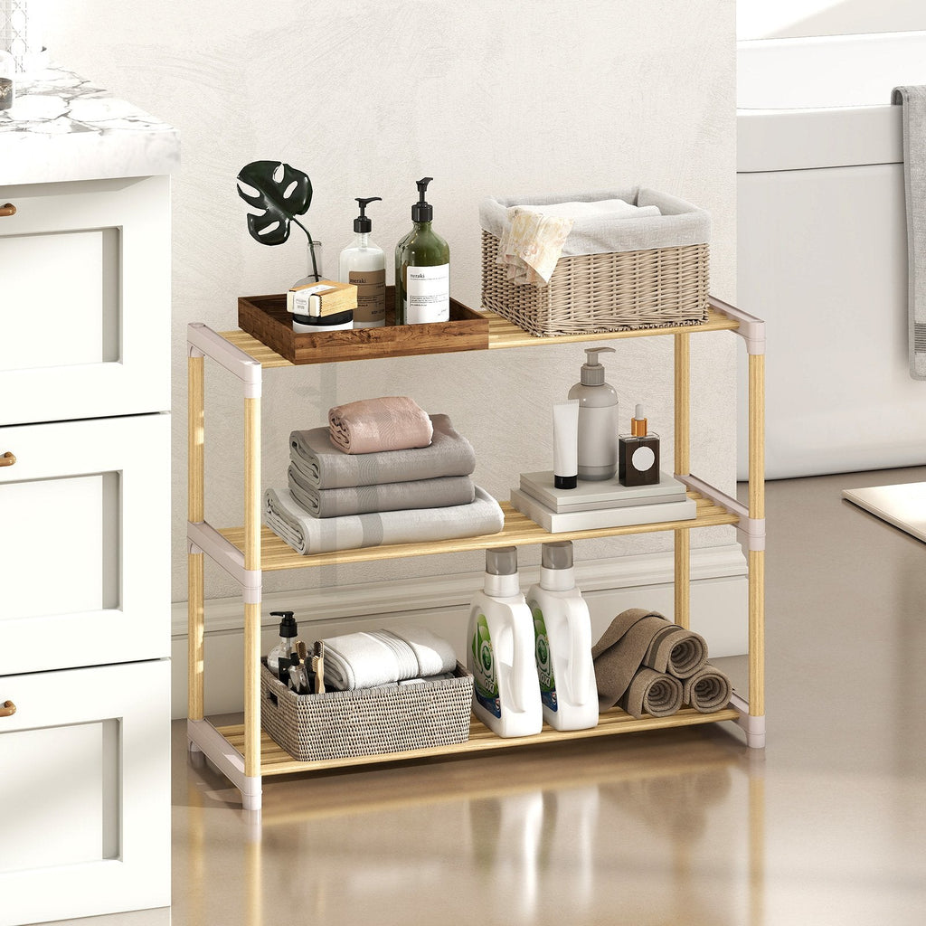 3/4-Tier Solid Wood Shoe Rack with Slatted Open Shelves-3-Tier
