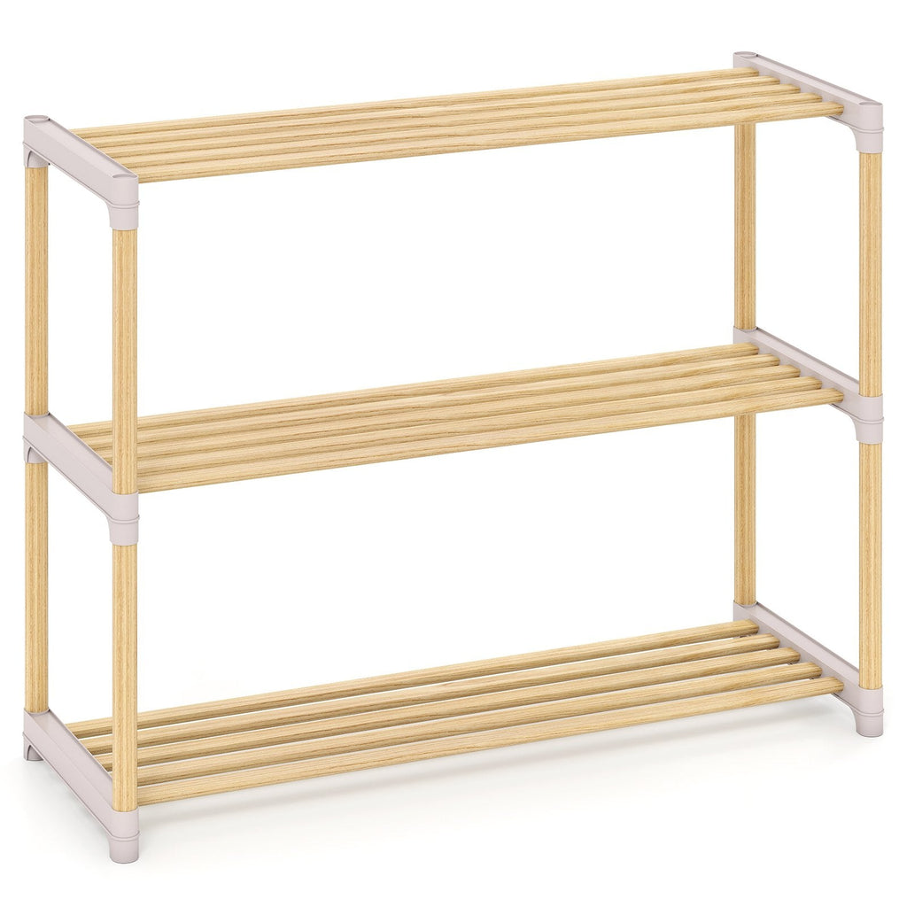 3/4-Tier Solid Wood Shoe Rack with Slatted Open Shelves-3-Tier