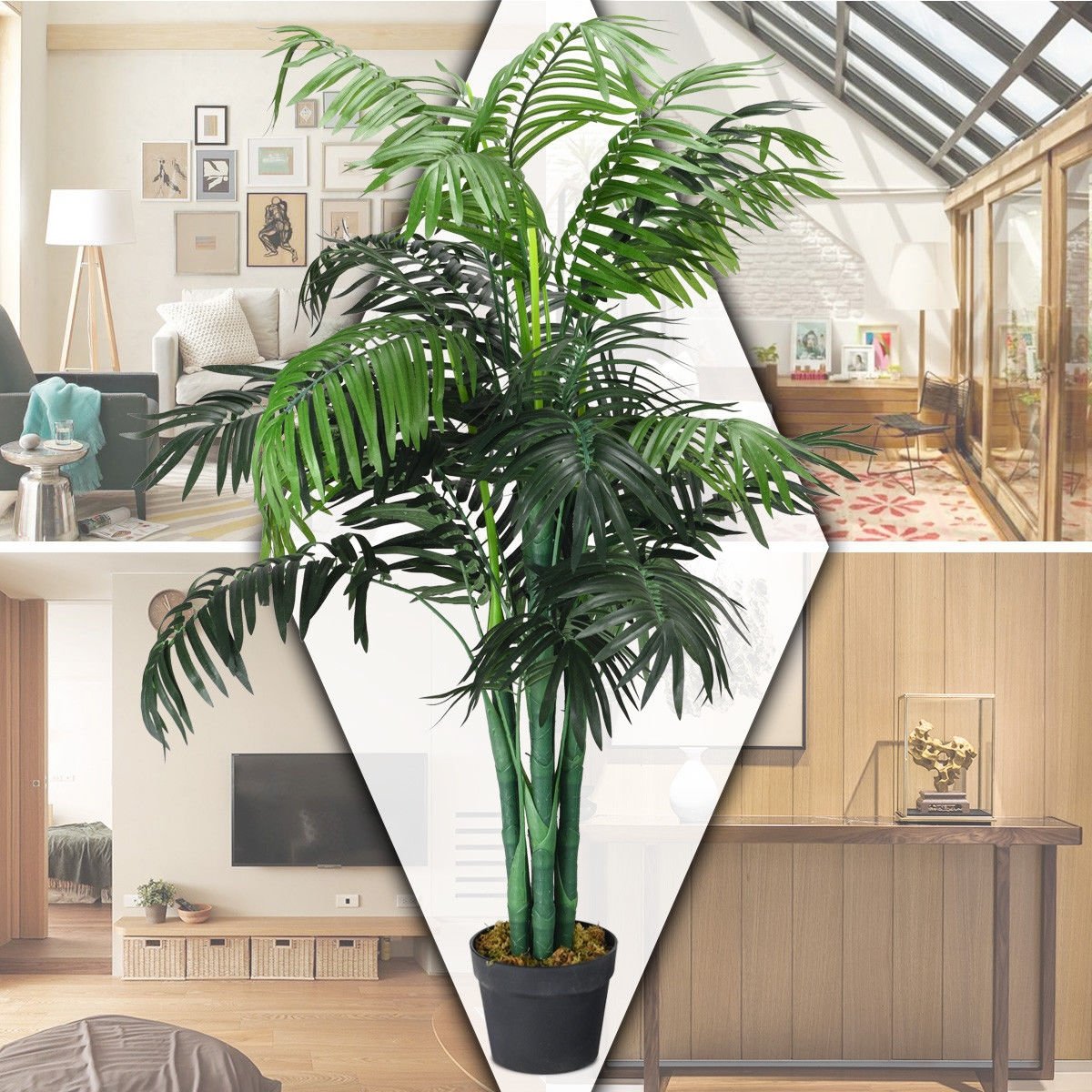 3.5 Foot Artificial Areca Palm Tree, 5 Trunk Silk Palm with Planter