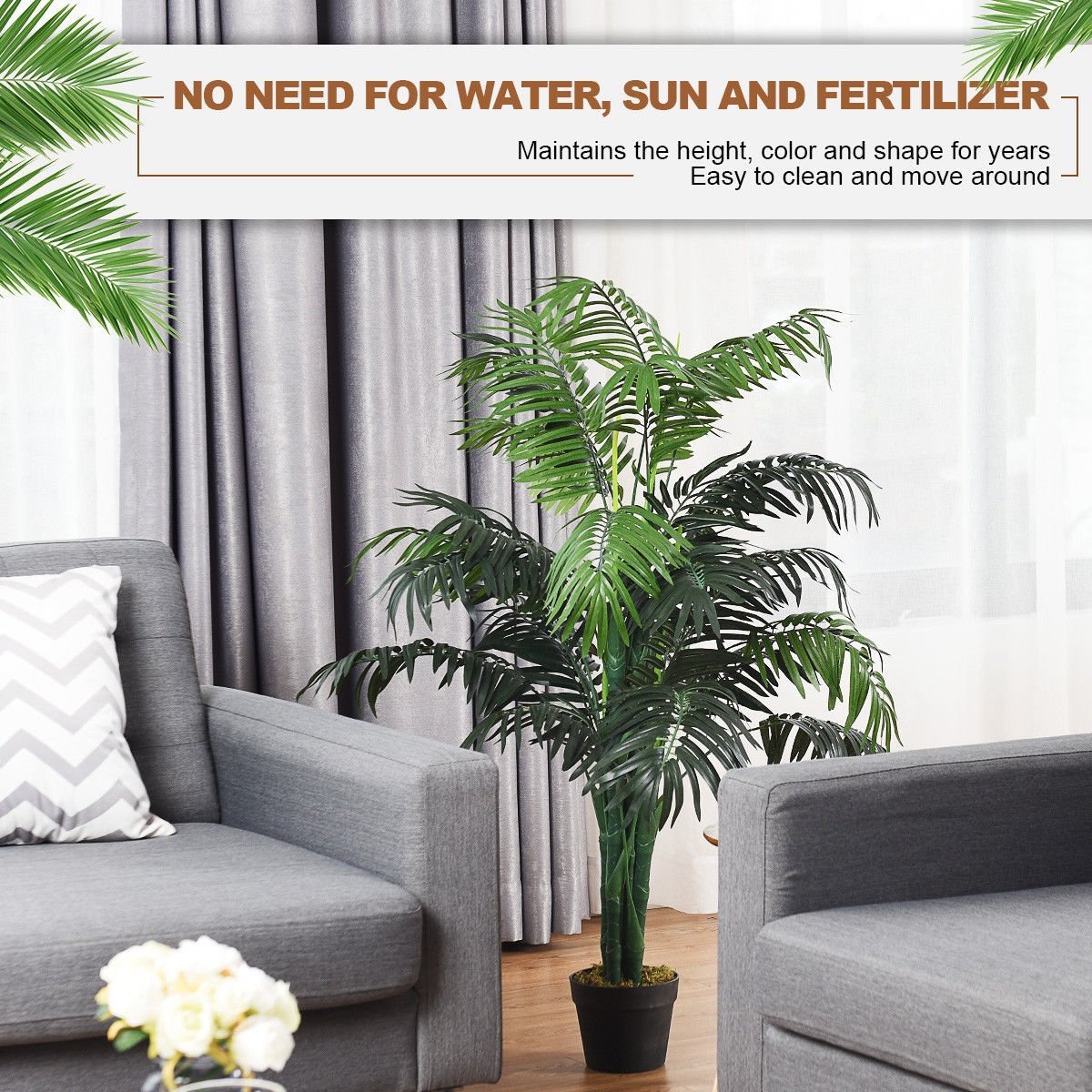 3.5 Foot Artificial Areca Palm Tree, 5 Trunk Silk Palm with Planter