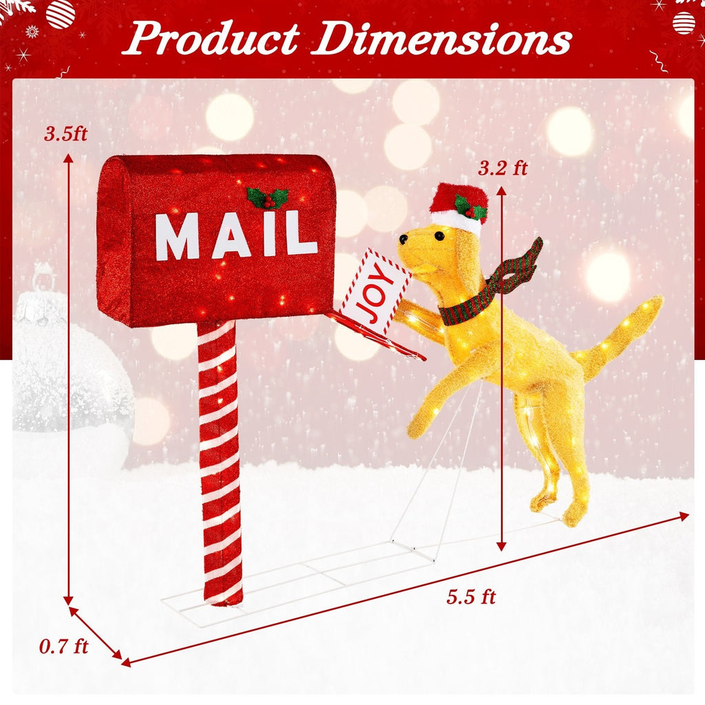 3.5 ft Christmas Mail Box with Dog and 120 Warm White LED Lights