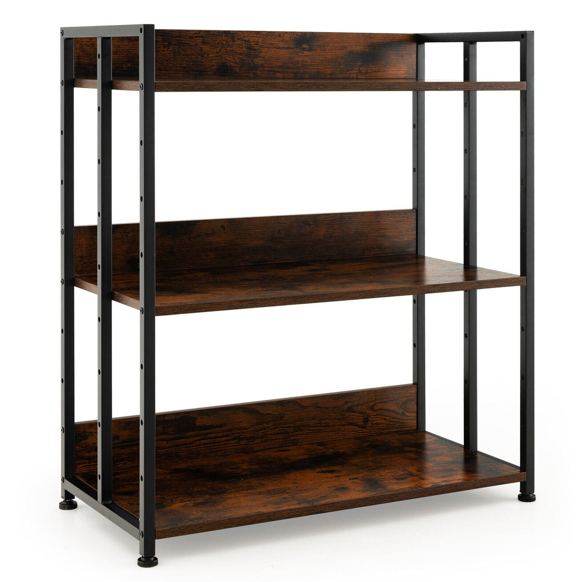 3 Tier Industrial Bookshelf with Adjustable Shelves, Storage and Display Rack, Rustic Brown