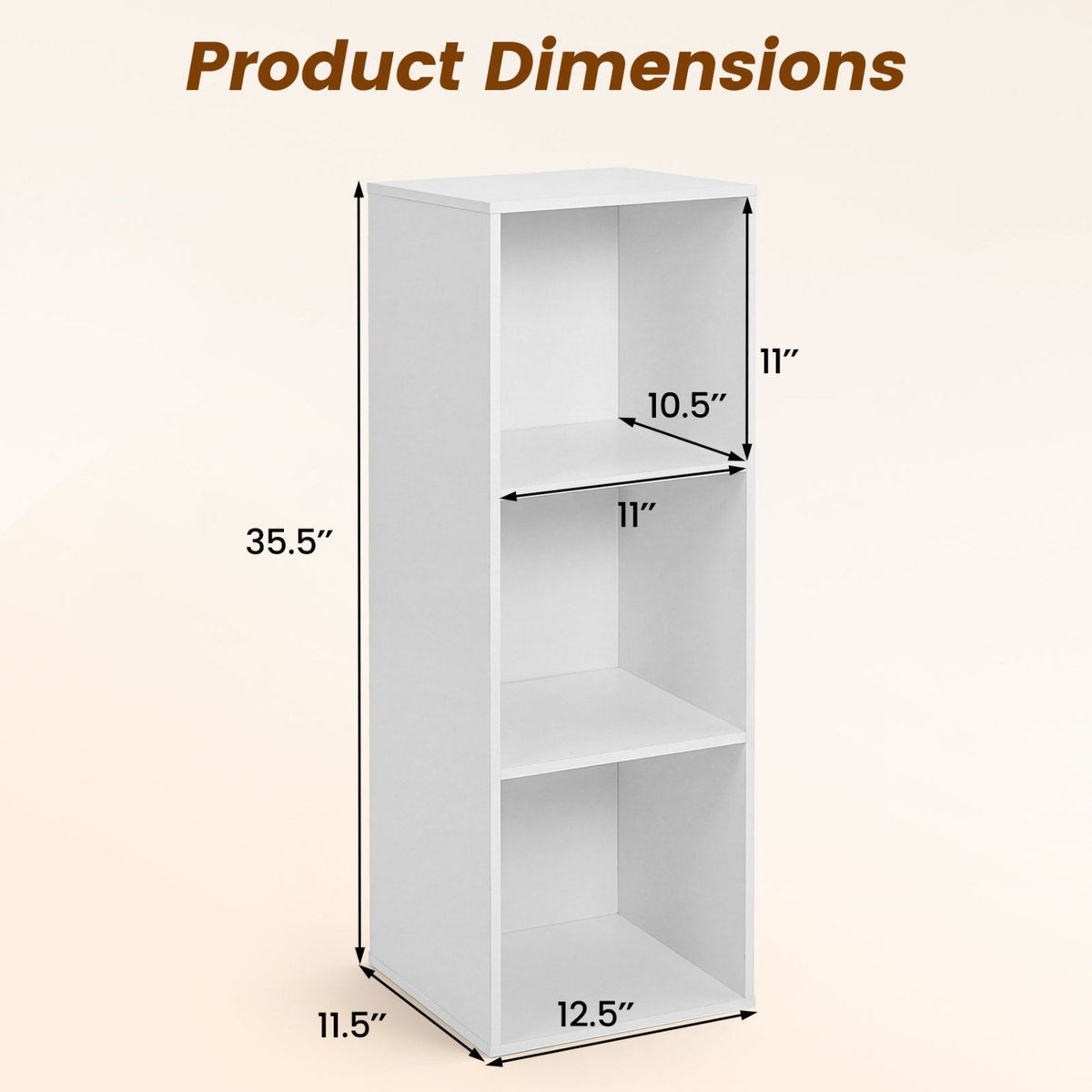 3-Cube Bookcase with 2 Anti-tipping Kits and Cubby Storage Organizer for Home Office-White