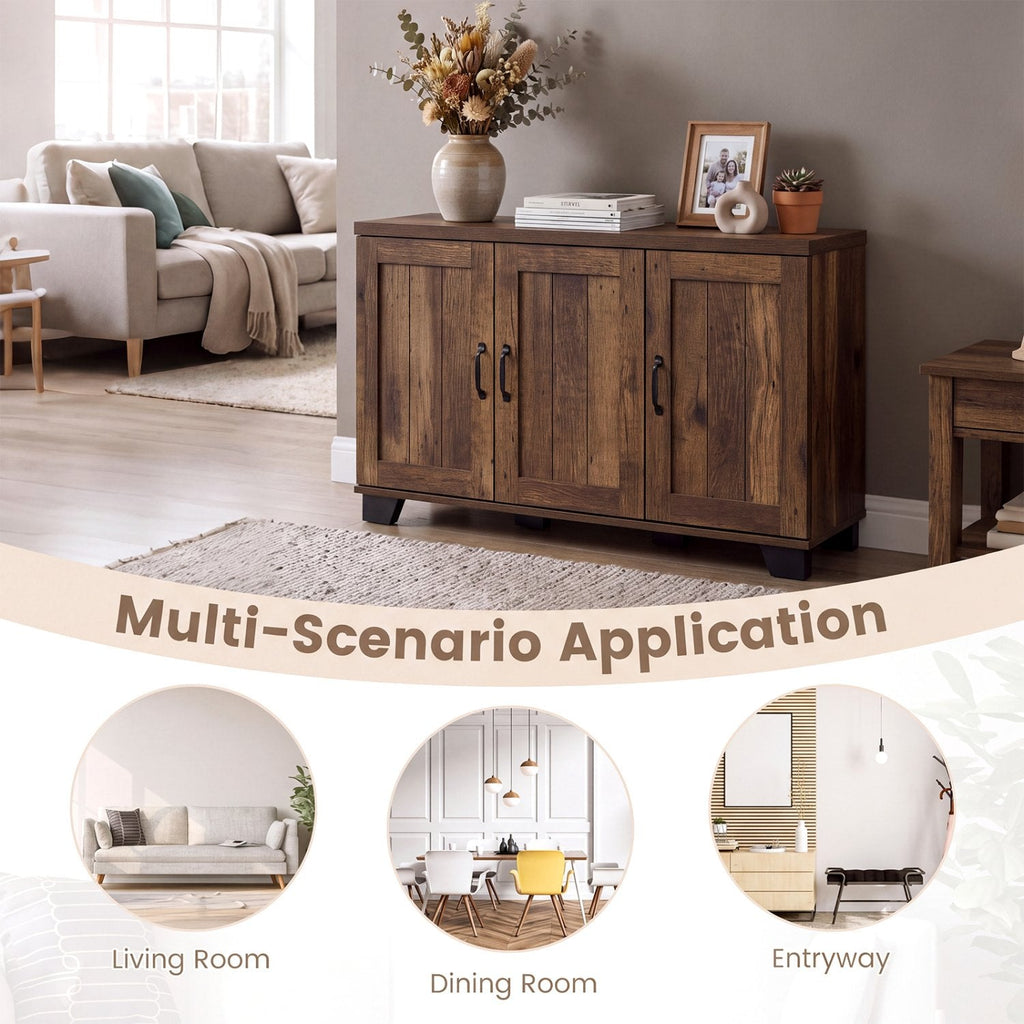 3-Door Buffet Sideboard with Adjustable Shelves and Anti-Tipping Kits-Brown