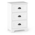 3-Drawer Storage Nightstand with Fluted Fronts and Cup Handles, White