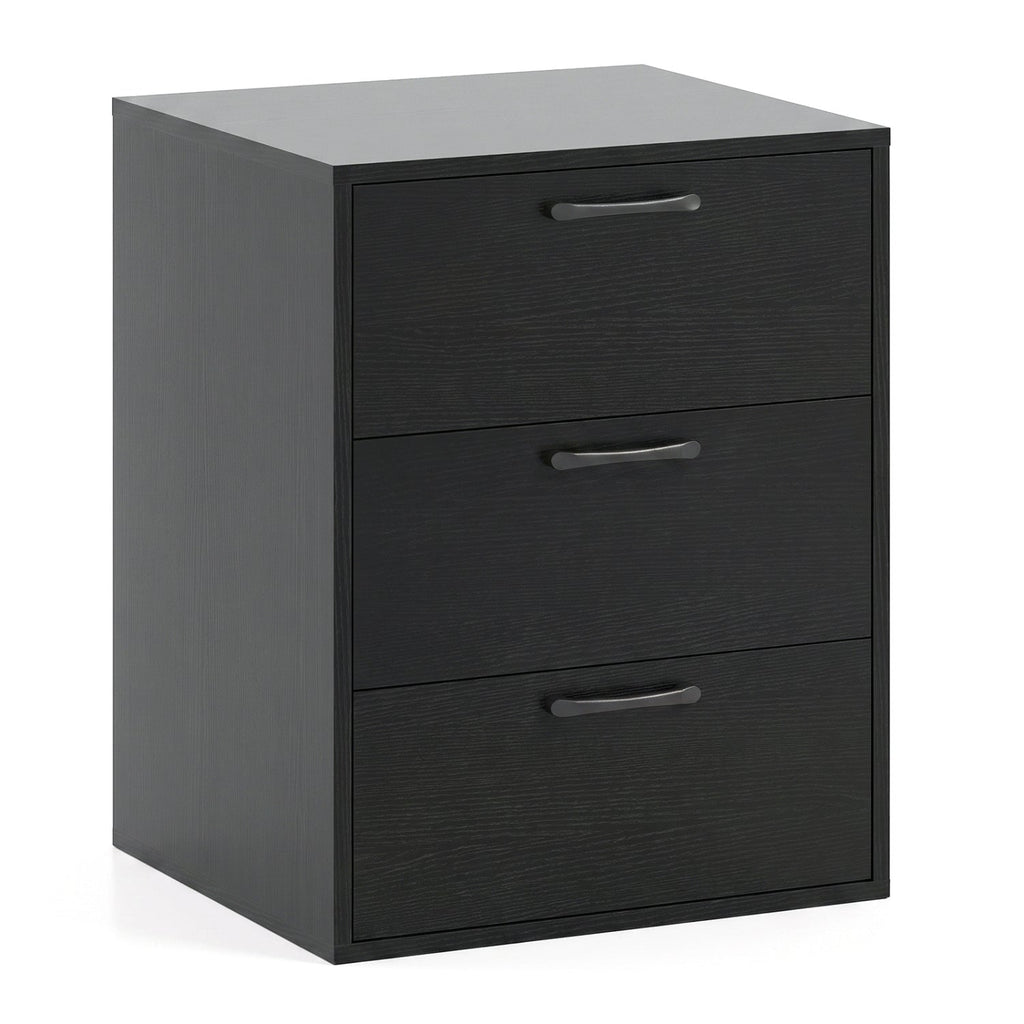 3 Drawer Nightstand with Wood Grain Finish and Storage for Living Room Bedroom Study-Black