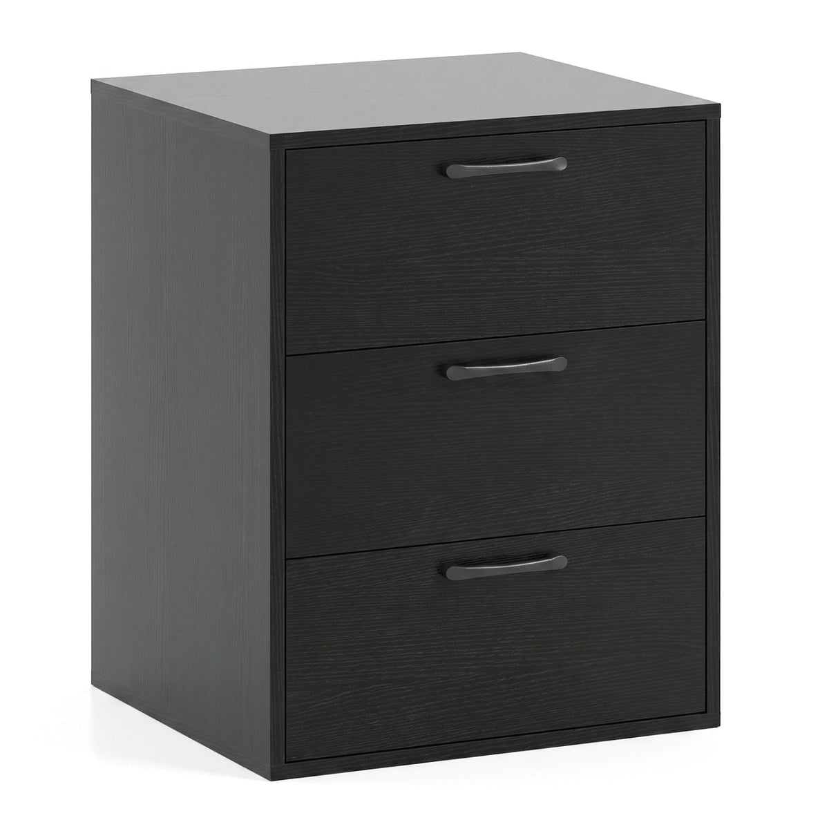 3 Drawer Nightstand with Wood Grain Finish and Storage for Living Room Bedroom Study-Black
