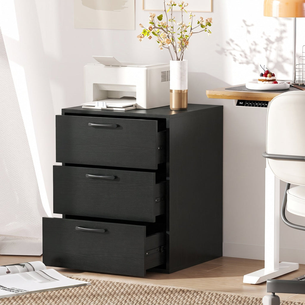 3 Drawer Nightstand with Wood Grain Finish and Storage for Living Room Bedroom Study-Black