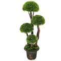 3 Foot Artificial Cedar Topiary Tree, Four Ball Tiers on a Rattan Trunk