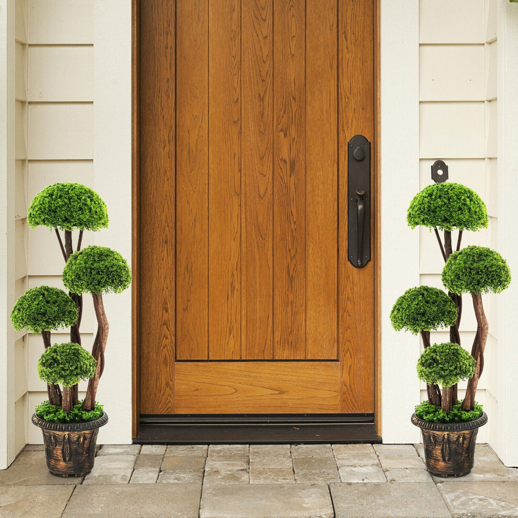 3 Foot Artificial Cedar Topiary Tree, Four Ball Tiers on a Rattan Trunk