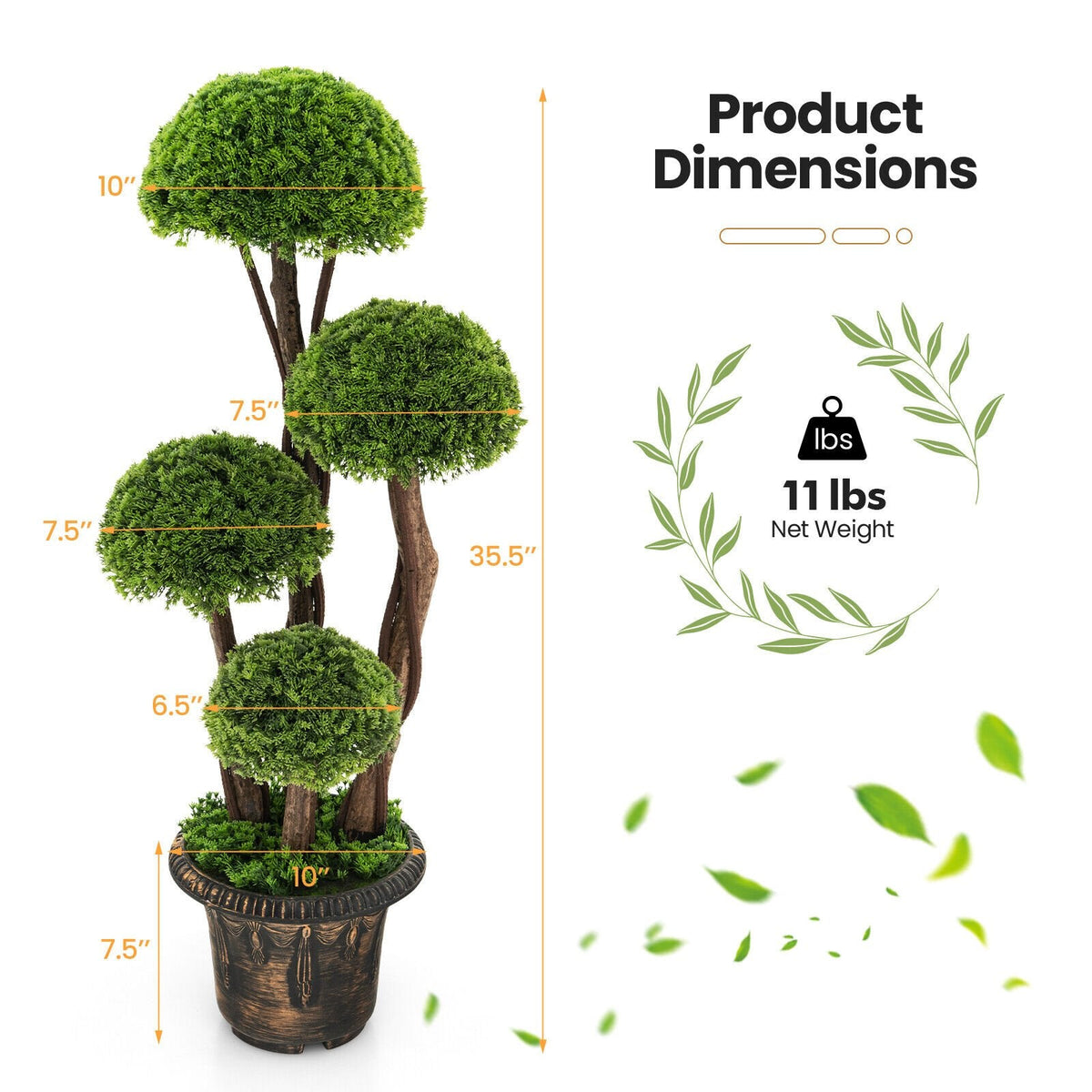 3 Foot Artificial Cedar Topiary Tree, Four Ball Tiers on a Rattan Trunk