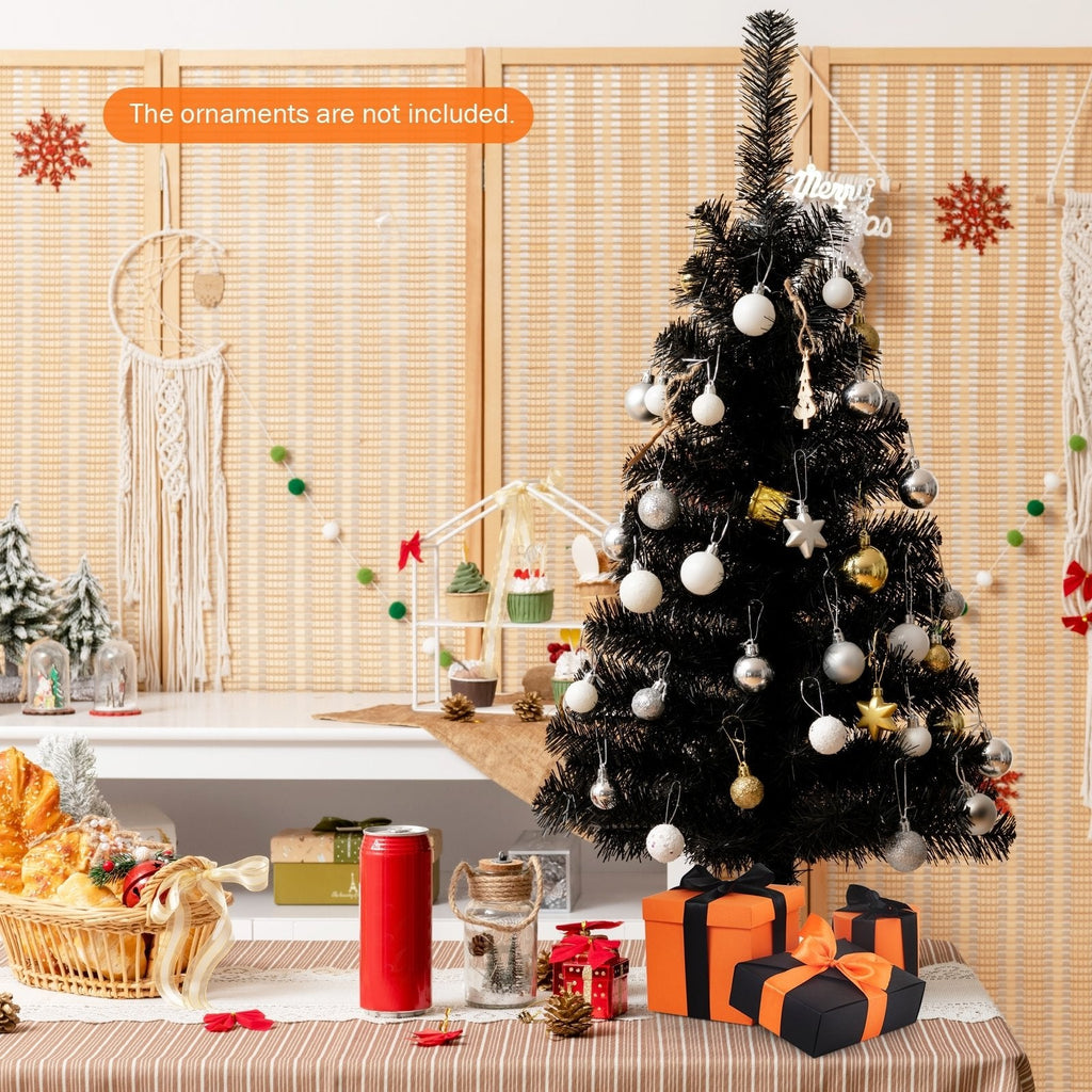 3 FT Black Artificial Tabletop Tree with 116 Branch Tips and Plastic Stand for Halloween and Christmas