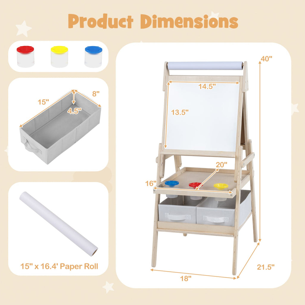 3-in-1 Art Easel for Kids with Magnetic Chalkboard and Whiteboard-Natrual