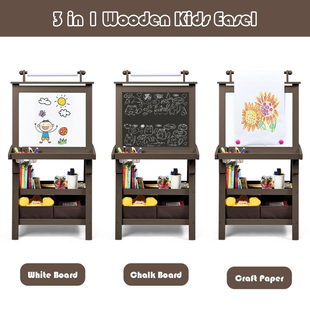 3 in 1 Double-Sided Storage Art Easel-Brown