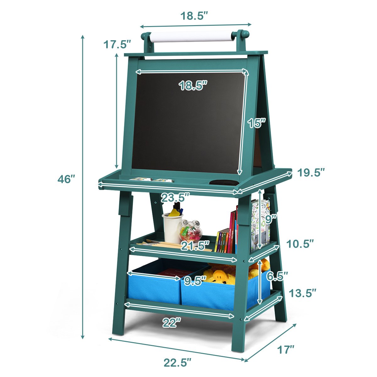 3 in 1 Double-Sided Storage Art Easel-Green