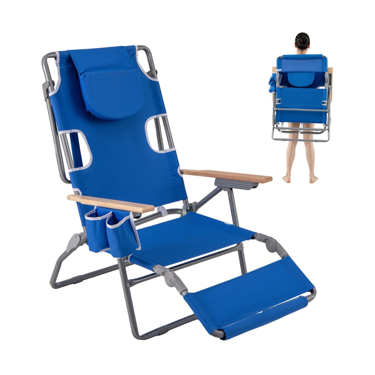 3-IN-1 Foldable Beach Chair with Footrest and Adjustable Backrest-Navy