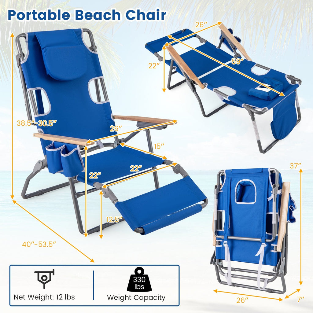 3-IN-1 Foldable Beach Chair with Footrest and Adjustable Backrest-Navy