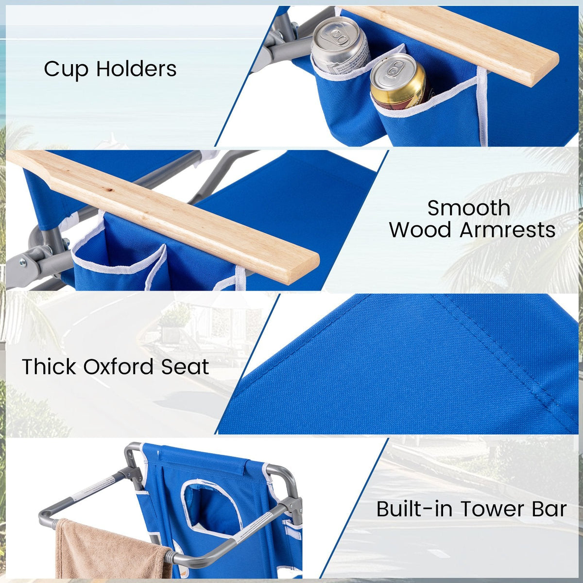 3-IN-1 Foldable Beach Chair with Footrest and Adjustable Backrest-Navy