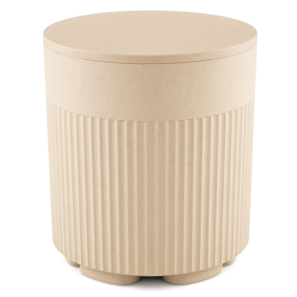 3-in-1 Outdoor Cooler Side Table with Fluted Design for Deck-Beige