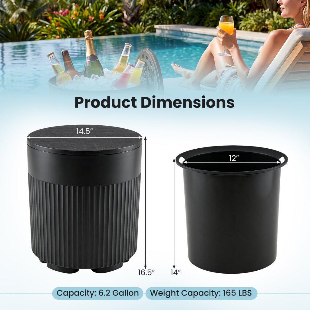 3-in-1 Outdoor Cooler Side Table with Fluted Design for Deck-Black