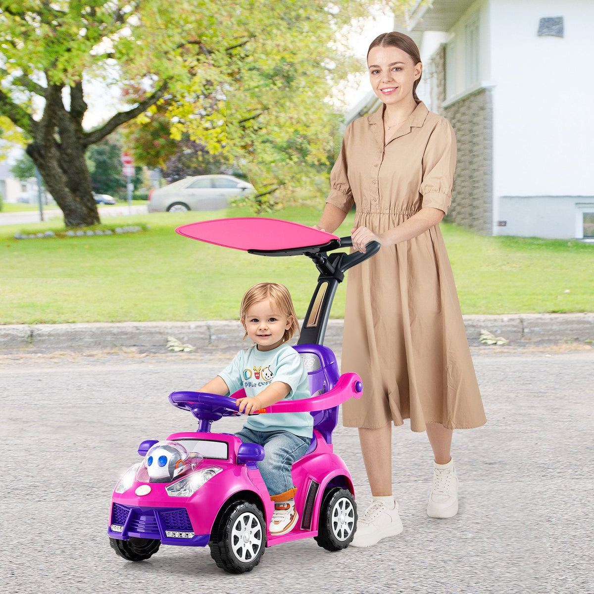 3 in 1 Push Car for Toddler Stroller Sliding Walking Car for Boys and Girls-Pink