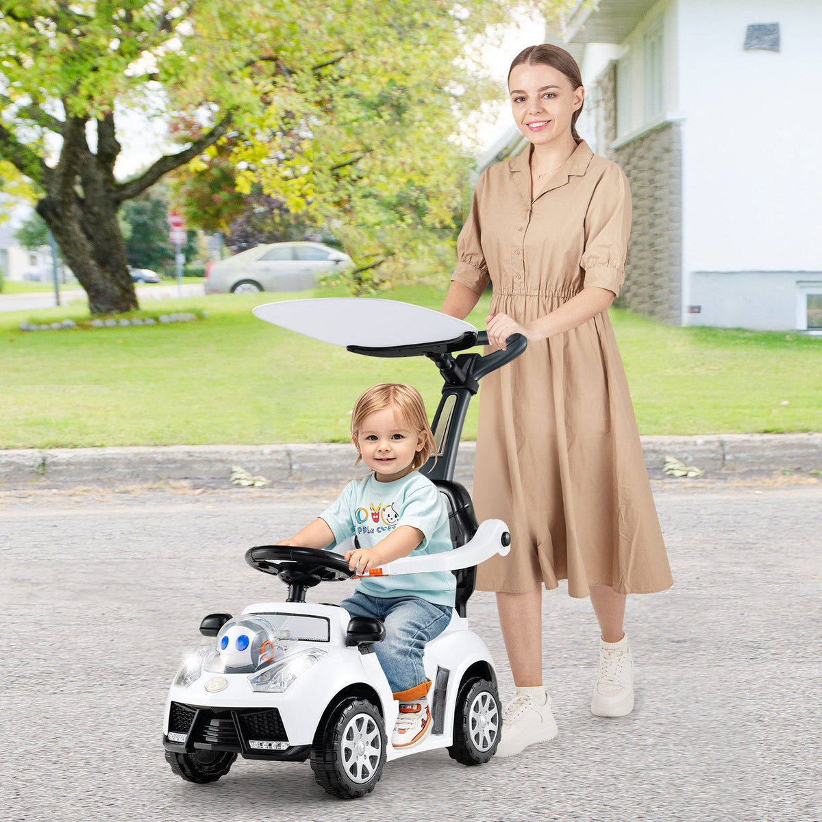 3 in 1 Push Car for Toddler Stroller Sliding Walking Car for Boys and Girls-White