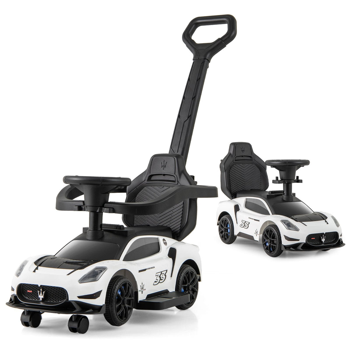 3-in-1 Ride on Push Car Maserati Licensed Sliding Car with Music-White