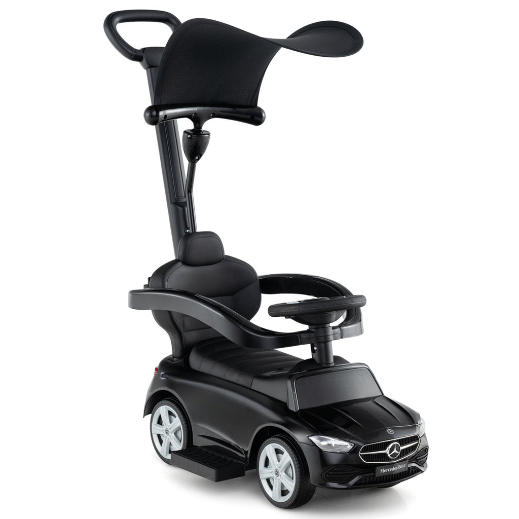 3-in-1 Ride on Push Car Mercedes-Benz Licensed Sliding Car with Canopy-Black