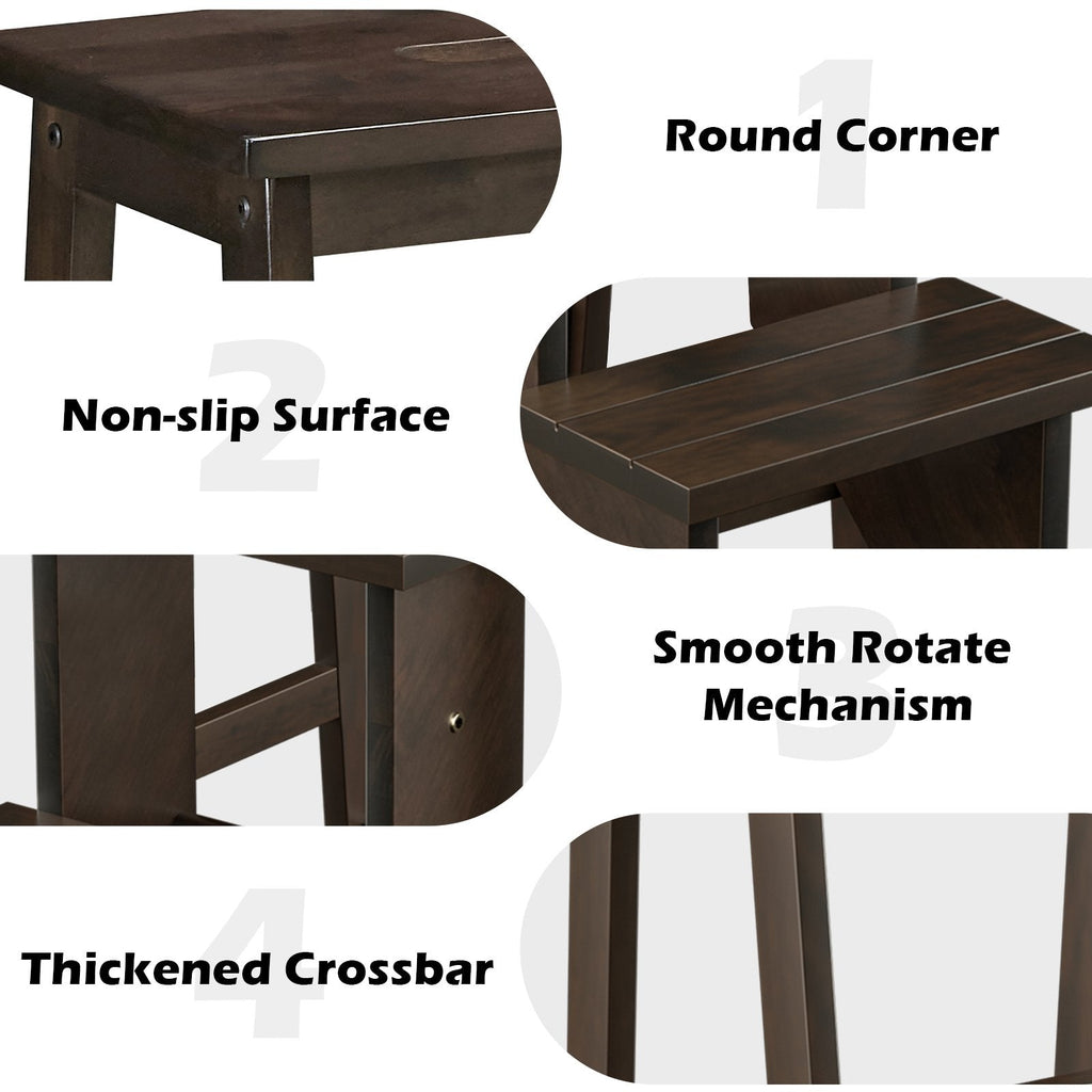3-in-1 Rubber Wood 3 Tier Folding Step Stool Ladder Storage Shelf-Dark Brown