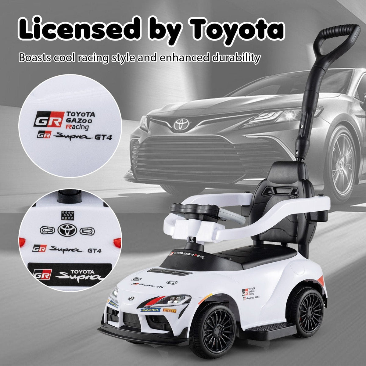 3-in-1 Toyota Licensed Foot-to-Floor Stroller Sliding Walking Toy-White