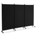 3 Panel Folding Room Divider with Lockable Wheels-Black