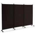 3 Panel Folding Room Divider with Lockable Wheels-Brown