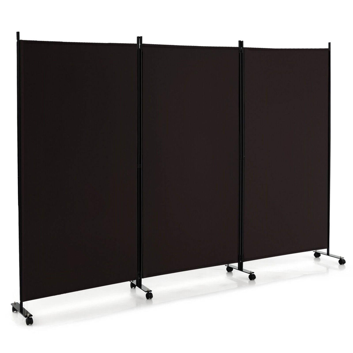 3 Panel Folding Room Divider with Lockable Wheels-Brown