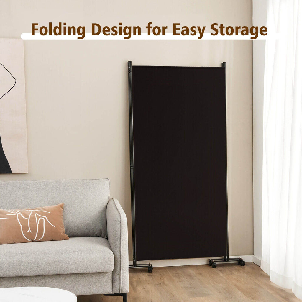 3 Panel Folding Room Divider with Lockable Wheels-Brown