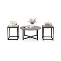 3-Piece Coffee Table Set, Round Coffee Table with 2 Square End Tables, Grey