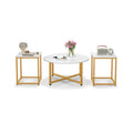 3-Piece Coffee Table Set, Round Coffee Table with 2 Square End Tables, White and Gold